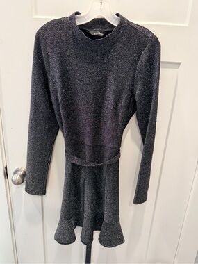 Speechless Black Silver Metallic Long Sleeve Dress Size L